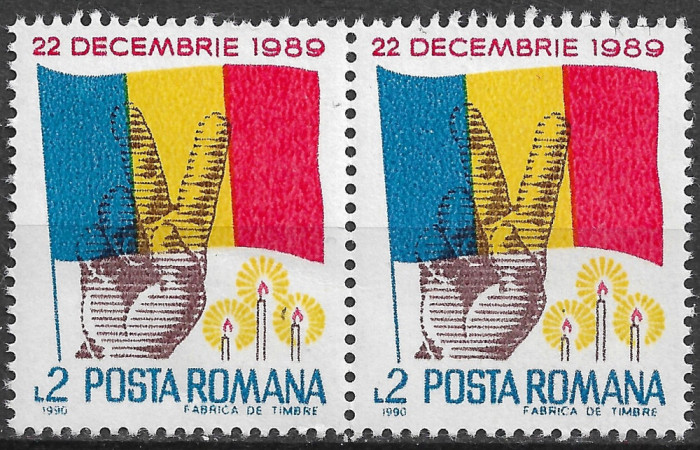 ROM&Acirc;NIA 1990 - LP 1233 - REVOLUȚIA POPULARĂ DIN ROM&Acirc;NIA - PERECHE - SERIE MNH