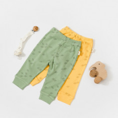 Set 2 pantalonasi Printed, BabyCosy, 50% modal+50% bumbac, Verde/Lamaie (Marime: 3-6 Luni)