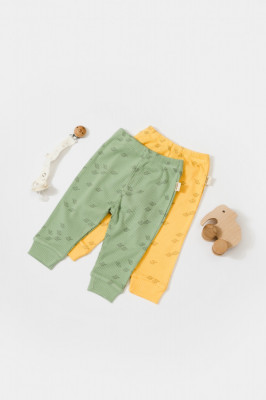 Set 2 pantalonasi Printed, BabyCosy, 50% modal+50% bumbac, Verde/Lamaie (Marime: 6-9 luni) foto