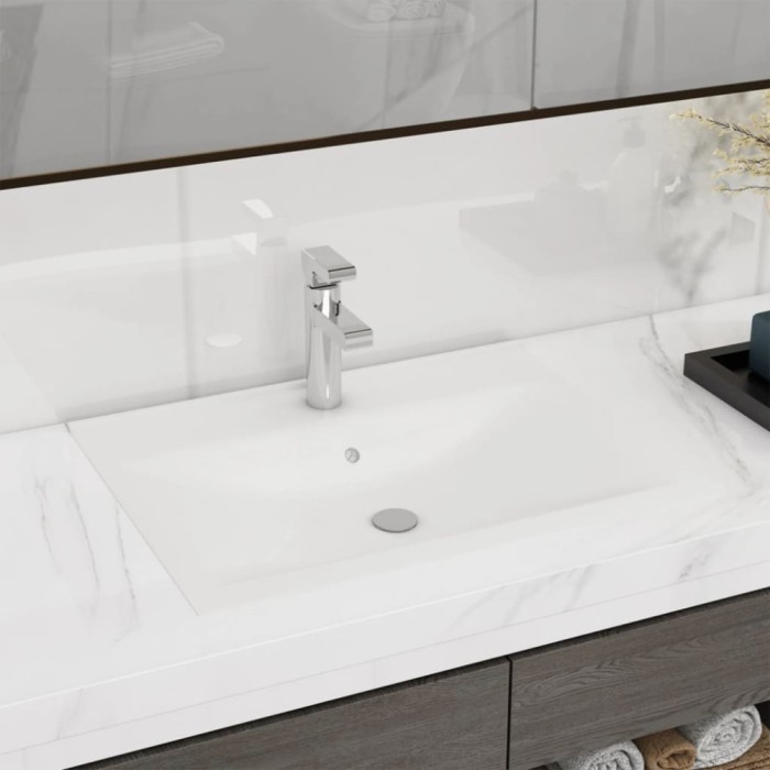 vidaXL Chiuvetă baie lux orificiu robinet alb mat 60x46 cm ceramică