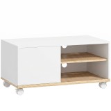 HOMCOM Board TV pe roți cu fr&acirc;ne, mobilier TV cu dulap și raft reglabil, Alb și Stejar | Aosom Romania