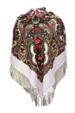 Esarfa tip sal cu flori, Dacali, alb, 107 x107 cm, Marime universala