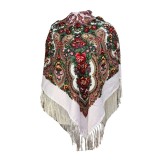 Esarfa tip sal cu flori, Dacali, alb, 107 x107 cm