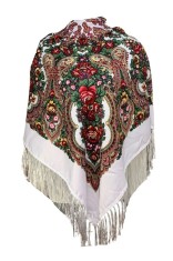 Esarfa tip sal cu flori, Dacali, alb, 107 x107 cm