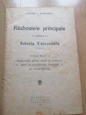 RASBOAIELE PRINCIPALE IN LEGATURA CU ISTORIA UNIV., 3 VOL, I. MANOLESCU, 1922 foto