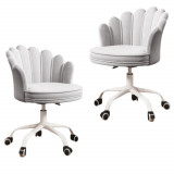 Set de 2 scaune de birou, modern, din catifea, elegant, rotativ, gri, buz