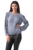 E761-4 Pulover gros accesorizat cu dunga bicolora pe maneci, S/M