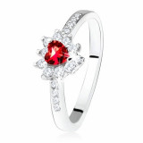 Inel cu inimă simetrică din zirconiu, ştras roşu, argint 925 - Marime inel: 60