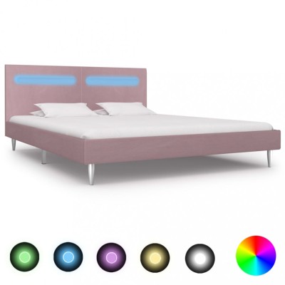 vidaXL Cadru de pat cu LED-uri, roz, 180 x 200 cm, material textil foto