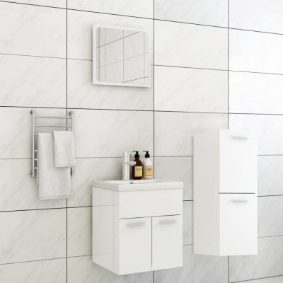 Set mobilier de baie, alb extralucios, lemn prelucrat foto