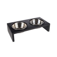 CASTRON DUBLU DIN INOX PENTRU CAINI SI PISICI CU SUPORT NEGRU FLAMINGO KOBUSHI 40x20x9CM 2x380ML foto
