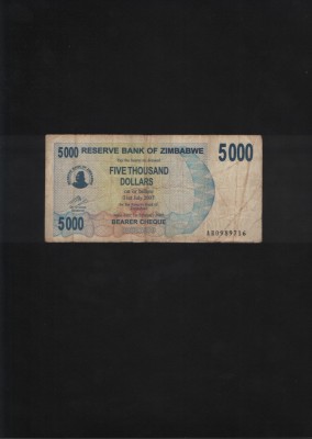 Zimbabwe 5000 dollari dollars 2007 seria0989716 foto