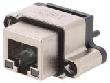 Soclu RJ45 cu LED IP67 pentru panou THT drept