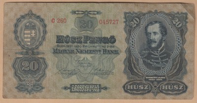 (2) BANCNOTA UNGARIA - 20 PENGO 1930 (2 IANUARIE 1930), PORTRET LAJOS KOSSUTH foto
