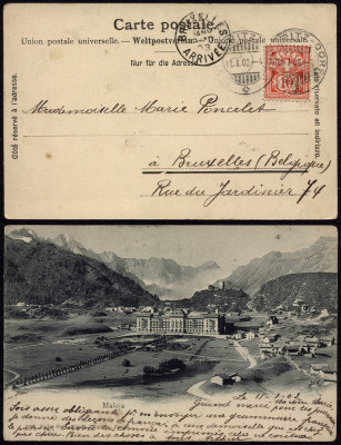 Switzerland 1905 Postcard postal stationery Saint-Moritz-Dorf to Brussels DB.376 foto