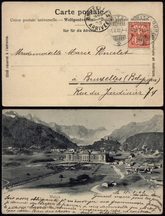 Switzerland 1905 Postcard postal stationery Saint-Moritz-Dorf to Brussels DB.376