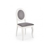 Scaun de living si bucatarie HM Barock, din lemn masiv, ergonomic, tapitat cu stofa, 100 Kg, 93x45x51 cm, Alb/Gri