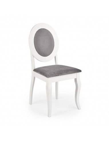Scaun de living si bucatarie HM Barock, din lemn masiv, ergonomic, tapitat cu stofa, 100 Kg, 93x45x51 cm, Alb/Gri