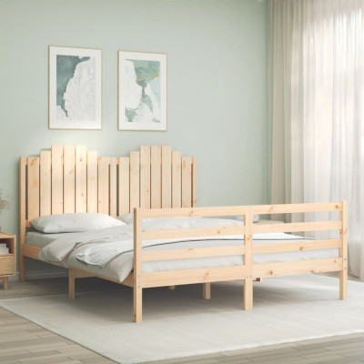 vidaXL Cadru de pat cu tăblie, king size, lemn masiv foto