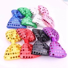 Papion luminos led rgb accesoriu party cu paiete 3 moduri iluminare material textil culoare galben foto