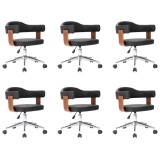 Cumpara ieftin Scaune pivotante, 6 buc. negru, lemn curbat &amp; piele ecologica