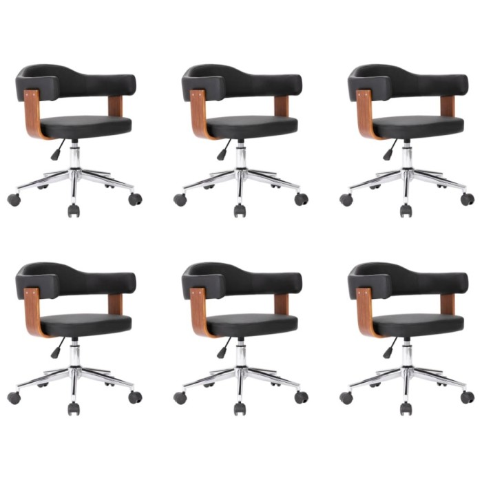 Scaune pivotante, 6 buc. negru, lemn curbat &amp; piele ecologica