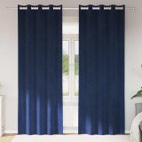 Draperii opace cu ocheți, 2 buc., albastru &icirc;nchis, catifea