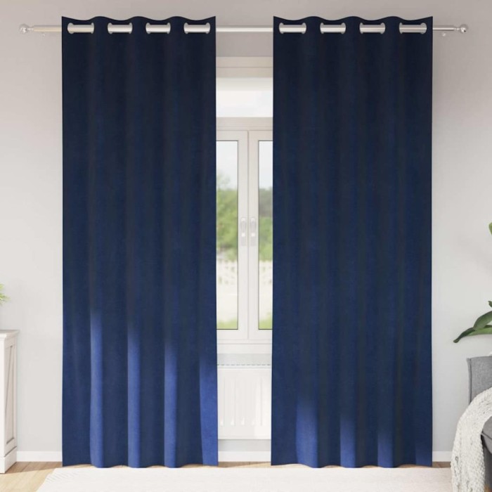Draperii opace cu ocheți, 2 buc., albastru &icirc;nchis, catifea
