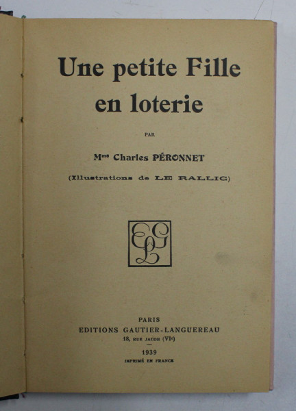 UNE PETITE FILLE EN LOTERIE par CHARLES PERONNET , 1939