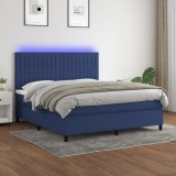 Cumpara ieftin Pat cu arcuri, saltea și LED, albastru, 160x200 cm, textil