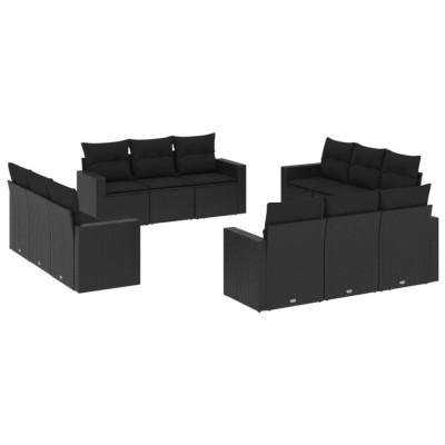 Set canapele de gradina, 12 piese, cu perne, negru, poliratan foto
