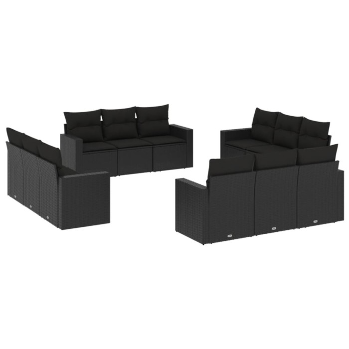 Set canapele de gradina, 12 piese, cu perne, negru, poliratan