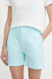 Cumpara ieftin Pepe Jeans pantaloni scurti femei, culoarea turcoaz, neted, high waist