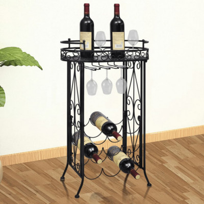 vidaXL Suport sticle de vin pentru 9 sticle, cu suport pahar, metal foto