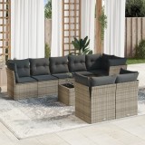 vidaXL Set canapele de grădină, 9 piese, cu perne, gri, poliratan 3249759