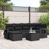 Cumpara ieftin Set canapele de grădină cu perne, 7 piese, negru, poliratan