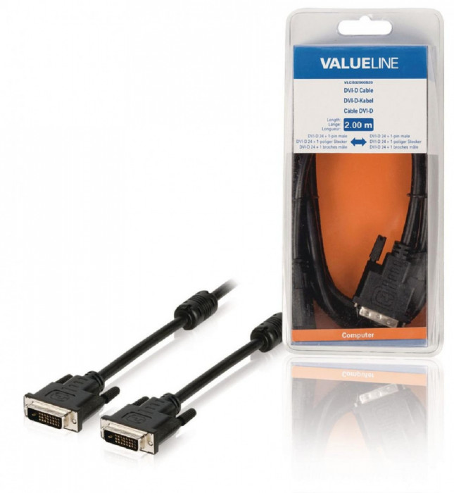 Cablu DVI-D 24+1-pin tata - DVI-D 24+1-pin tata 2m VALUELINE