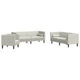 Cumpara ieftin Set canapele Chesterfield cu perne rulou 3 piese, crem, catifea