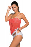 Costum baie tankini portocaliu dantela, sutien bandeau, cupe burete, lycra uscare rapida. Marimi S/M