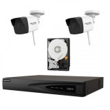 Cumpara ieftin Kit 2 camere supraveghere Wi-Fi HiWatch HikVision, 2MP, IR 30m + NVR 8 canale, 4MP, H.265+, 80mbps + Surse + HDD 500GB