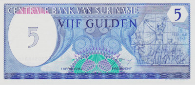 Bancnota Suriname 5 Gulden 1982 - P125 UNC foto