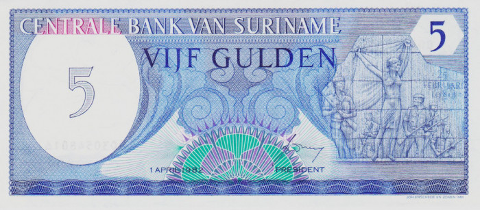 Bancnota Suriname 5 Gulden 1982 - P125 UNC