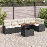VidaXL Set de mese pentru grădină cu 7 piese , cu perne, din rattan poliester negru, acacia