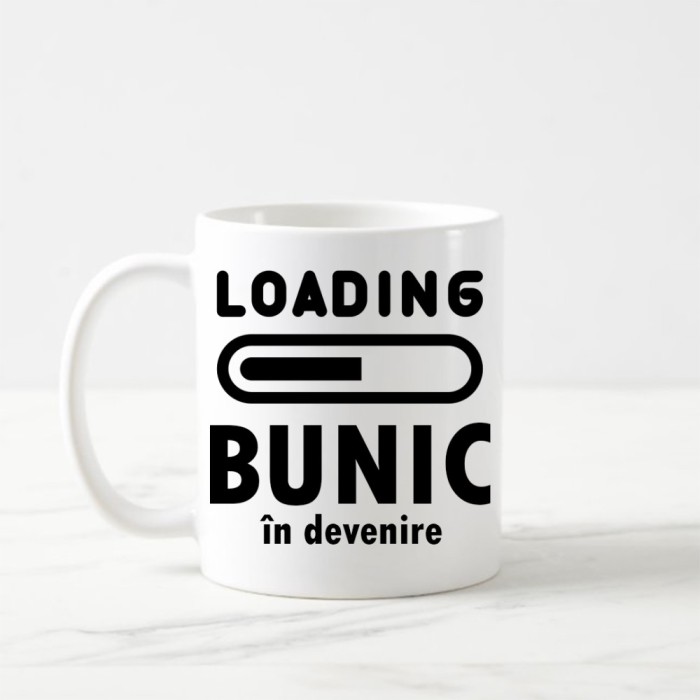 Cana alba personalizata Loading bunic in devenire, text negru, INOVATIX&reg;. 330ml