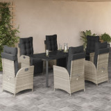 Set mobilier de gradina cu perne, 7 piese gri deschis poliratan