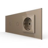Cumpara ieftin Intrerupator dublu cu priza Livolo, rama sticla auriu, standard italian 6M
