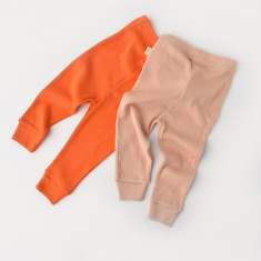 Set 2 pantaloni bebe unisex din bumbac organic si modal - Rodie/Piersica, BabyCosy (Marime: 12-18 Luni)