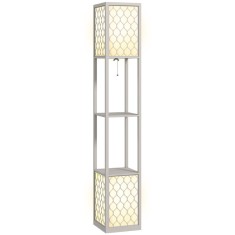HOMCOM Lampadar cu rafturi 2 lampi 2 rafturi 4 nivele MDF gri model de fagure 26 x 26 x 156 cm gri | Aosom Romania