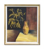 Cumpara ieftin Tablou vechi pictat manual inramat, Vaza cu flori, feng shui, 80x70cm ulei pe panza, Alex Sima