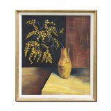 Tablou vechi pictat manual inramat, Vaza cu flori, feng shui, 80x70cm ulei pe panza, Alex Sima